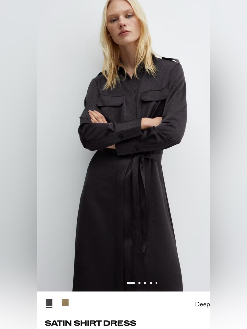 Mango Jana Textured Satin Shirt Dress Long Sleeve Midi Black Size 8